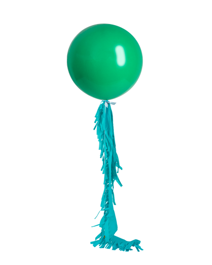 Green Jumbo Balloon and Fringe Filled with Helium