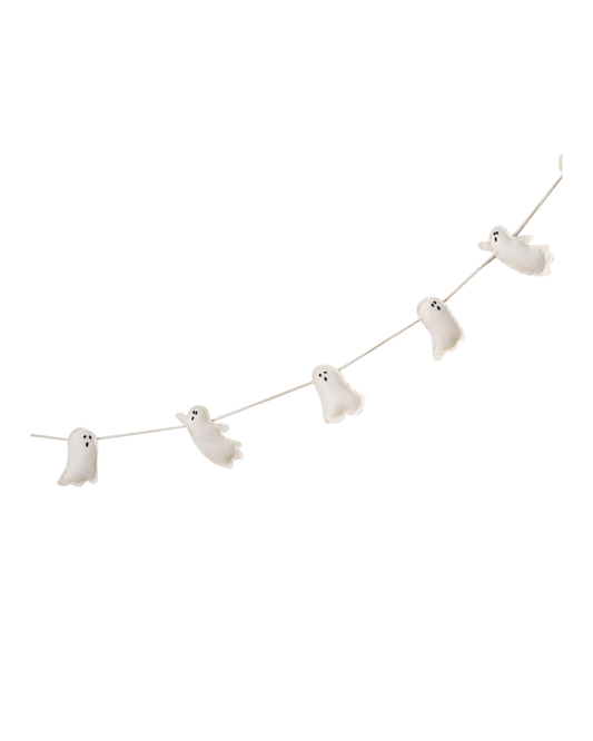 Garland of felt ghosts on a white cord