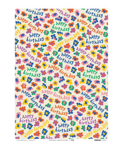 Happy Birthday Flower Burst Wrapping Paper