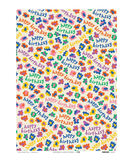 Happy Birthday Flower Burst Wrapping Paper