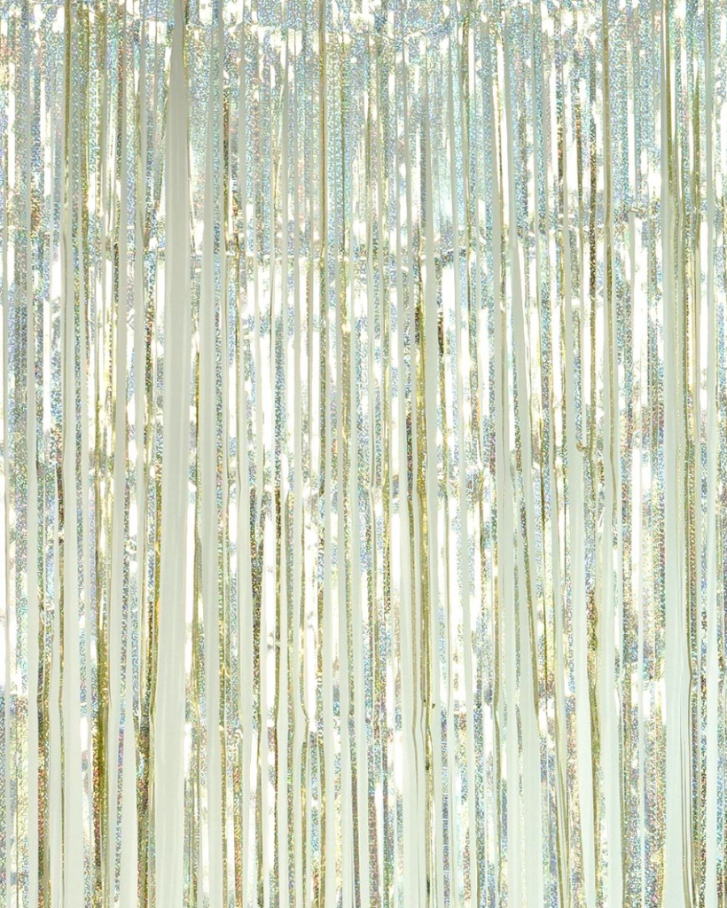 Holographic White Gold Foil Curtain