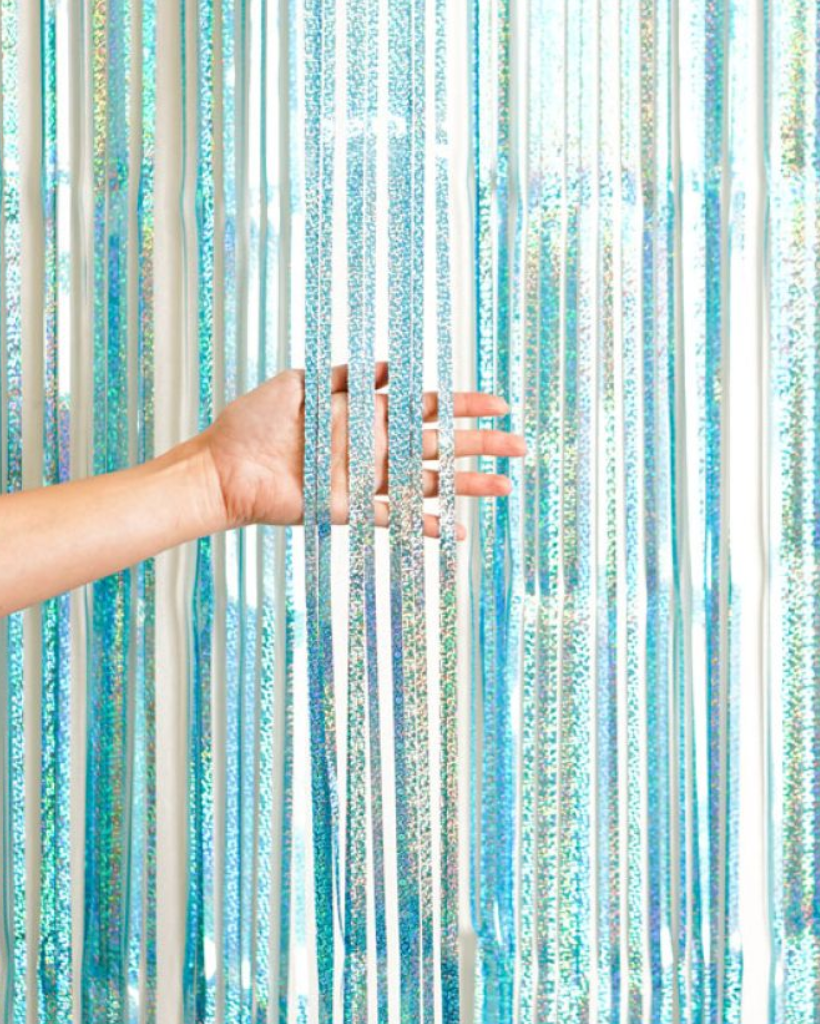 Holographic Light Blue Foil Curtain