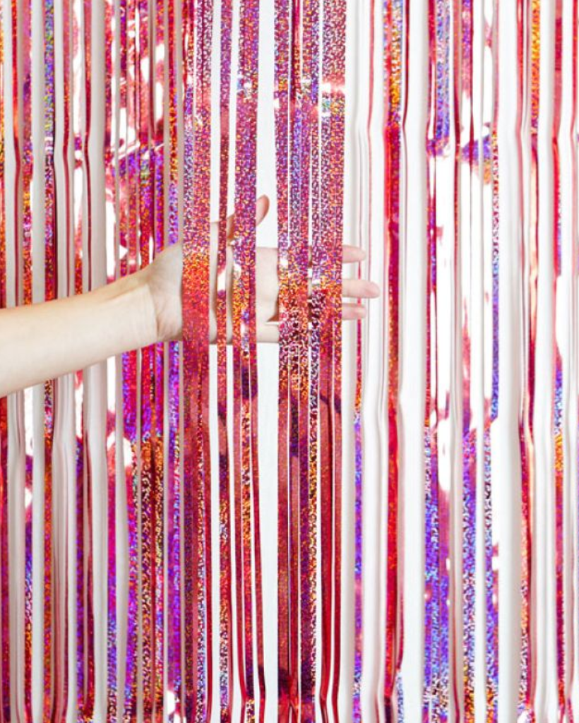 Holographic Rose Pink Foil Curtain