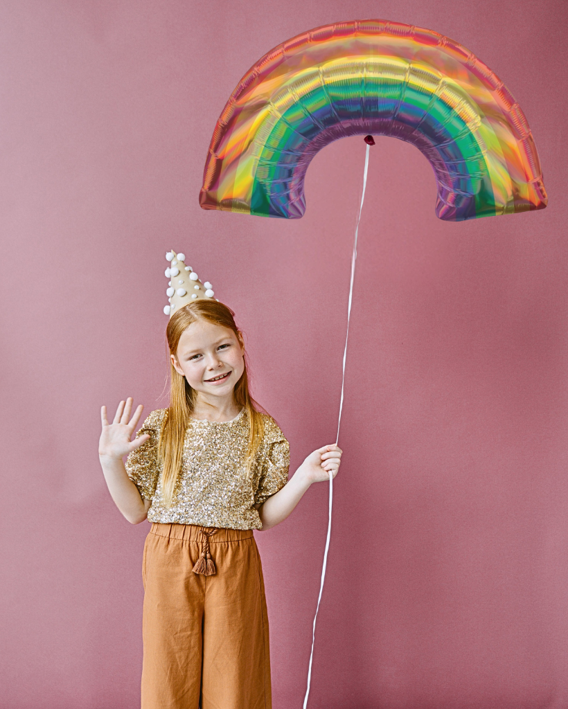 Bright Iridescent Rainbow Foil Balloon Filled with Helium