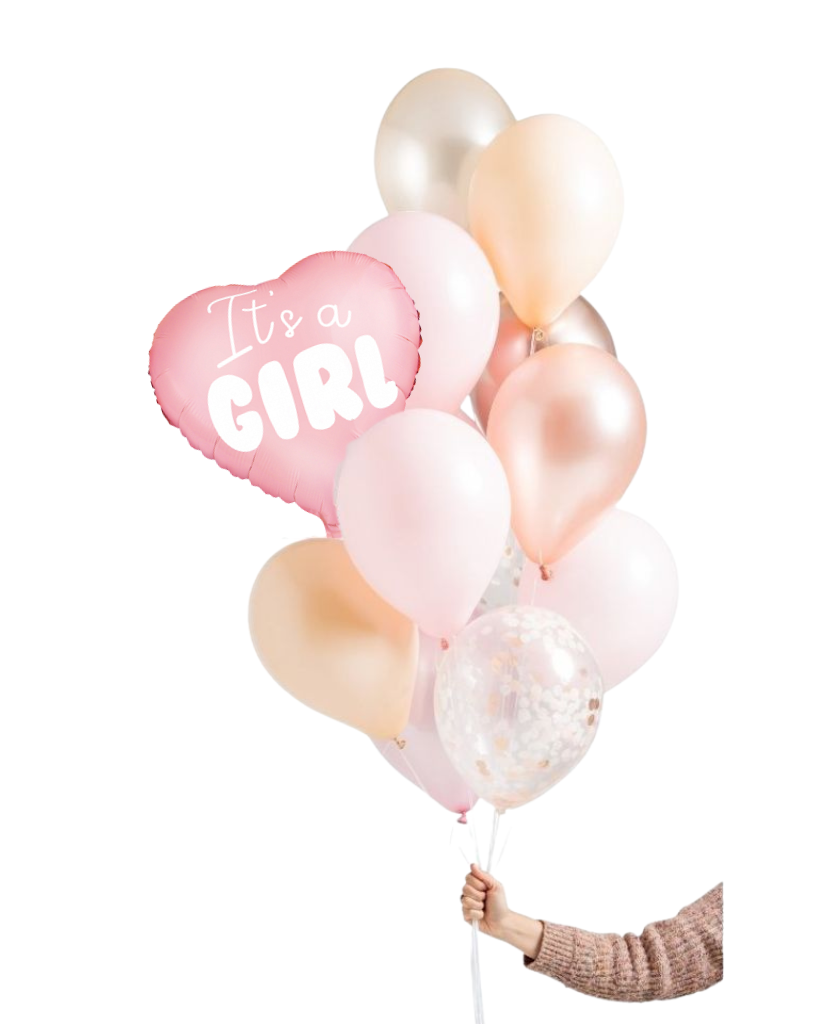 It's A Girl Heart Foil Balloon Filled with Helium