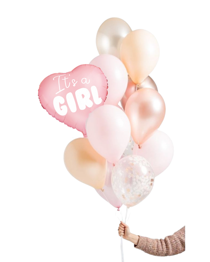 It's A Girl Heart Foil Balloon Filled with Helium