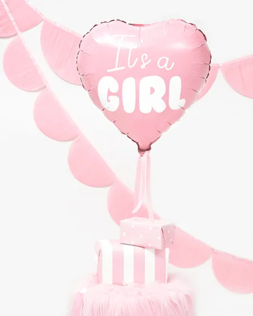 It's A Girl Heart Foil Balloon Filled with Helium