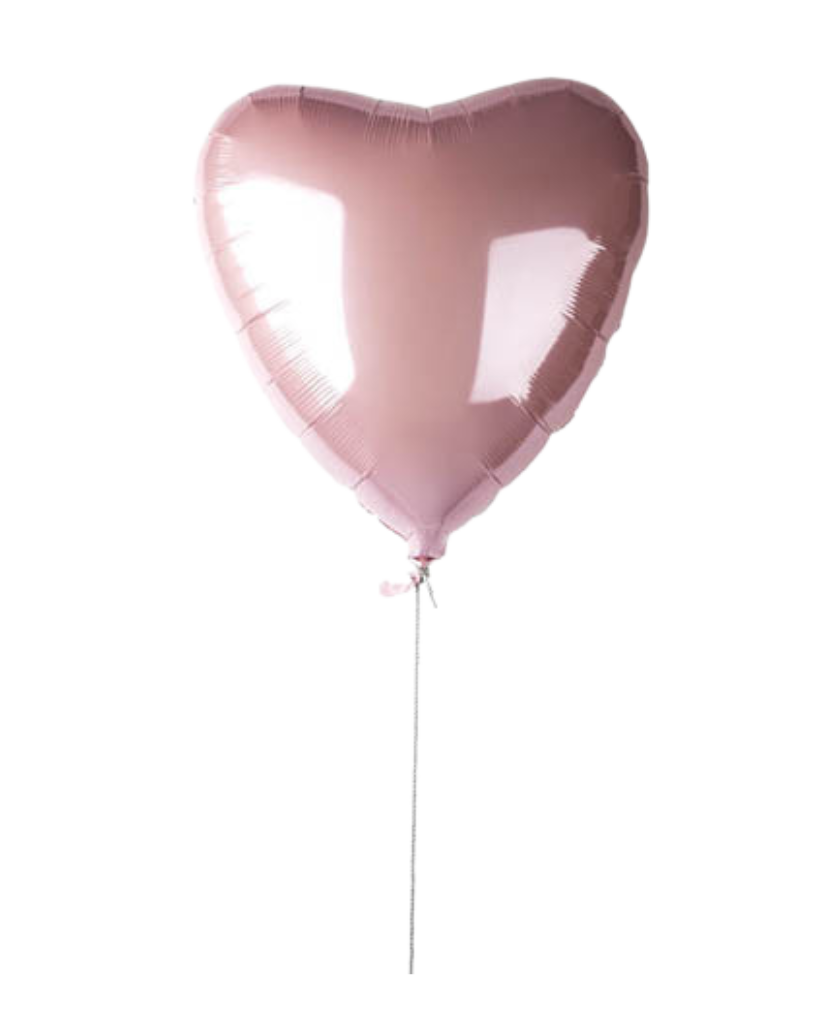 A light pink jumbo heart-shaped foil balloon with a helium hose attached.
