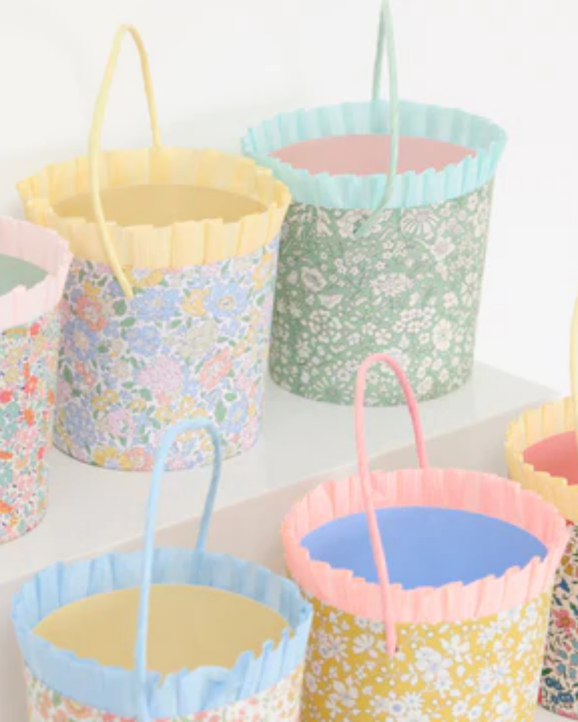 Colorful paper baskets with floral patterns 
