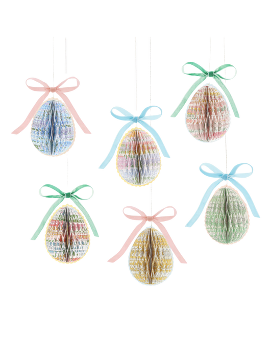 Decorative Easter eggs with ribbons. Liberty floral prints