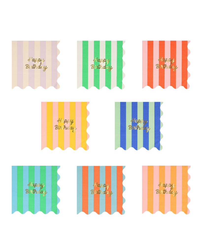 Stripe Happy Birthday Small Napkins