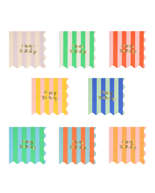 Stripe Happy Birthday Small Napkins