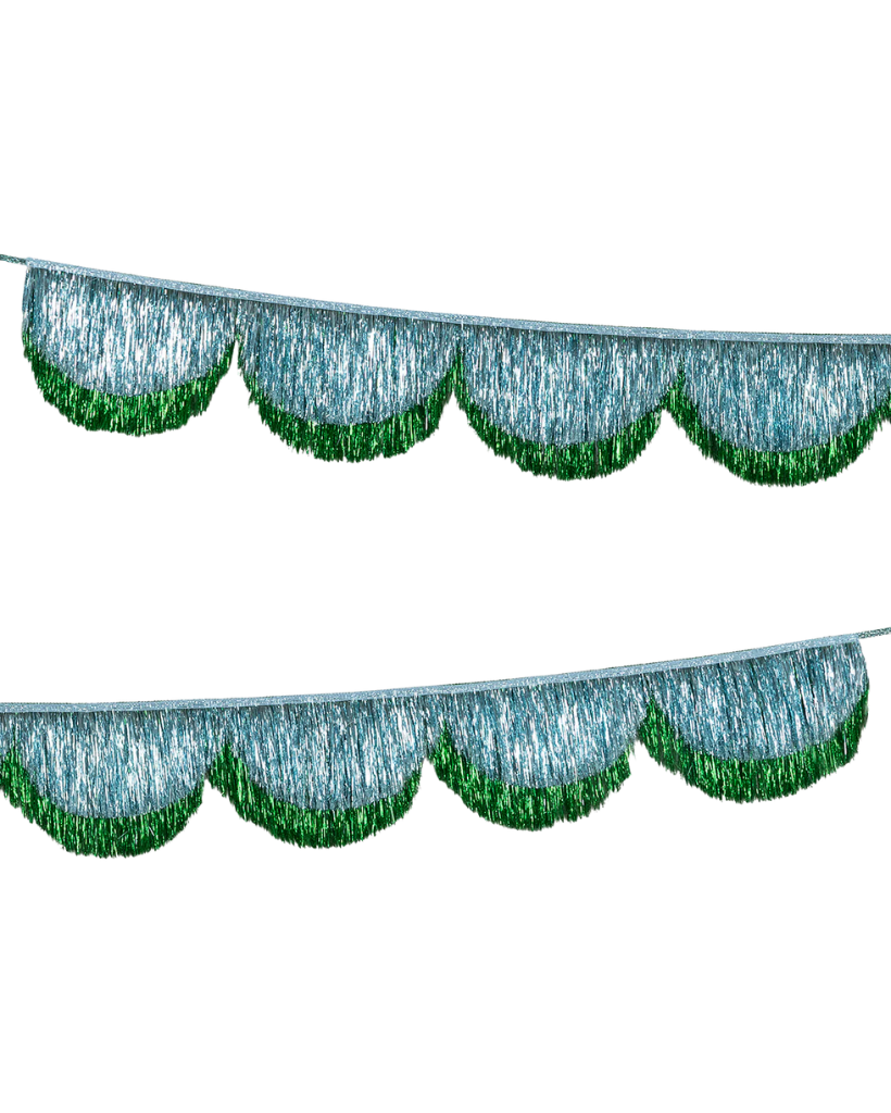 Metallic blue and green fringe garland