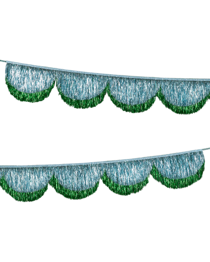 Metallic blue and green fringe garland