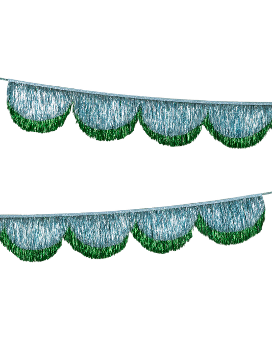 Metallic blue and green fringe garland