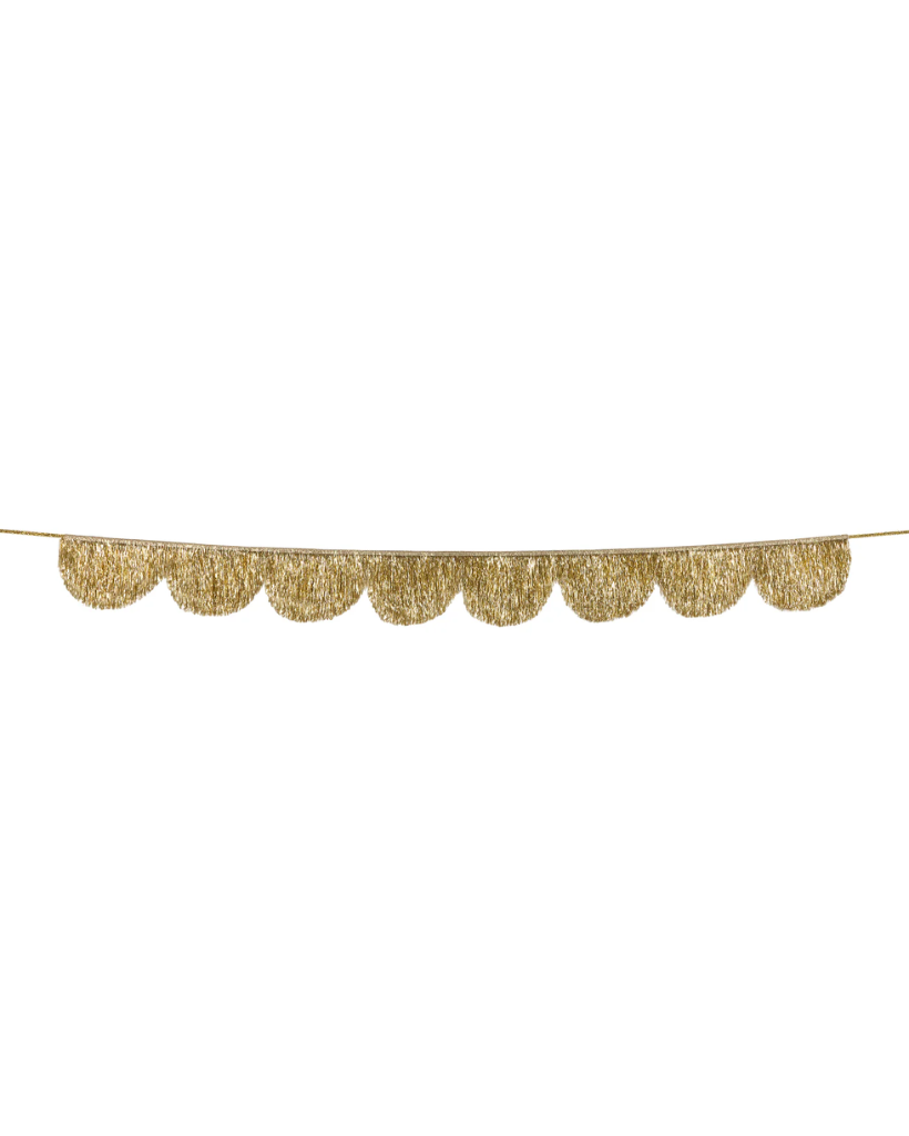 Gold christmas banner with scalloped edges on a white background