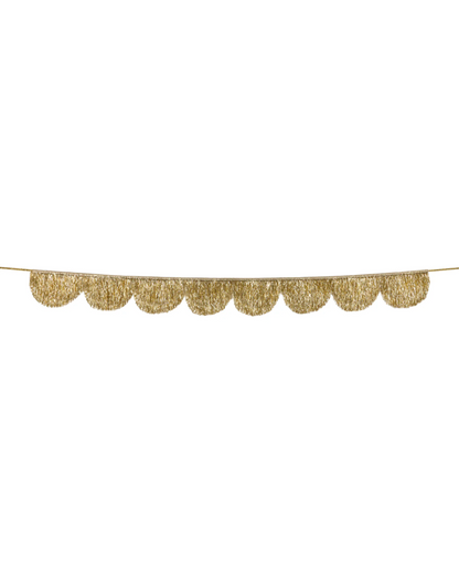 Gold christmas banner with scalloped edges on a white background