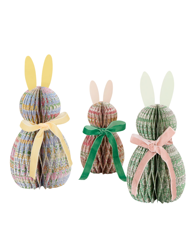 Three paper bunny shapes with colorful ribbons - Liberty x Meri Meri
