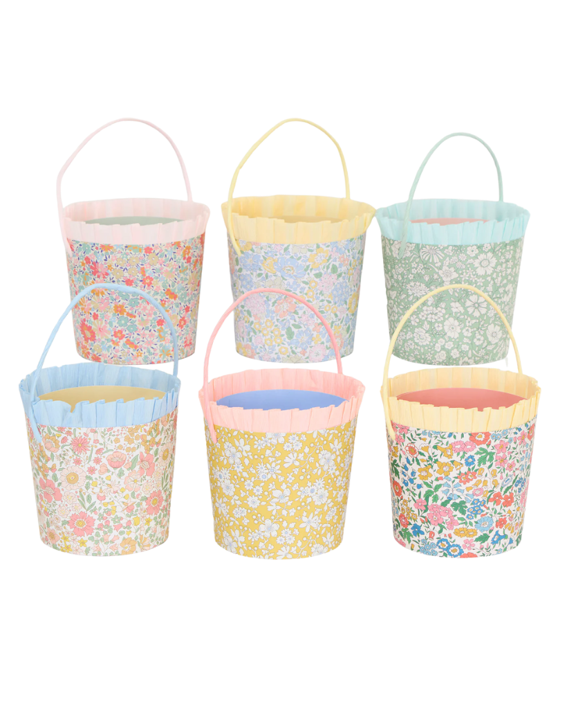 Set of six pastel floral-patterned buckets for easter egg hunts