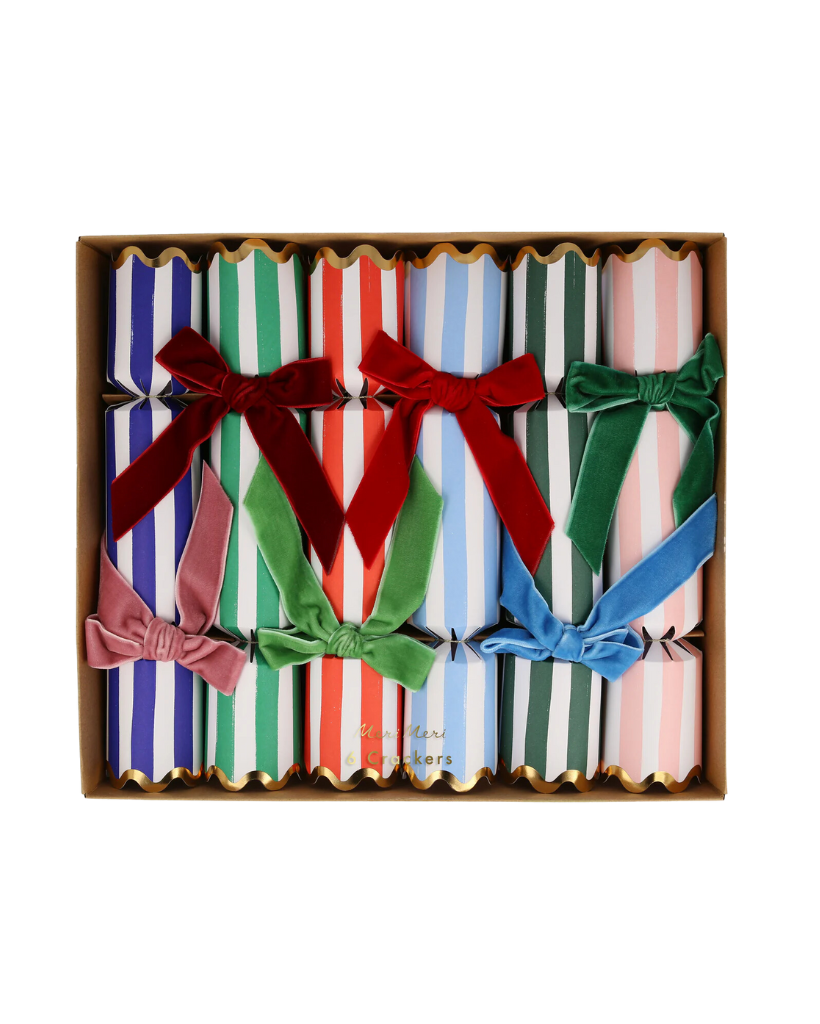 Striped Velvet Bow Christmas Crackers