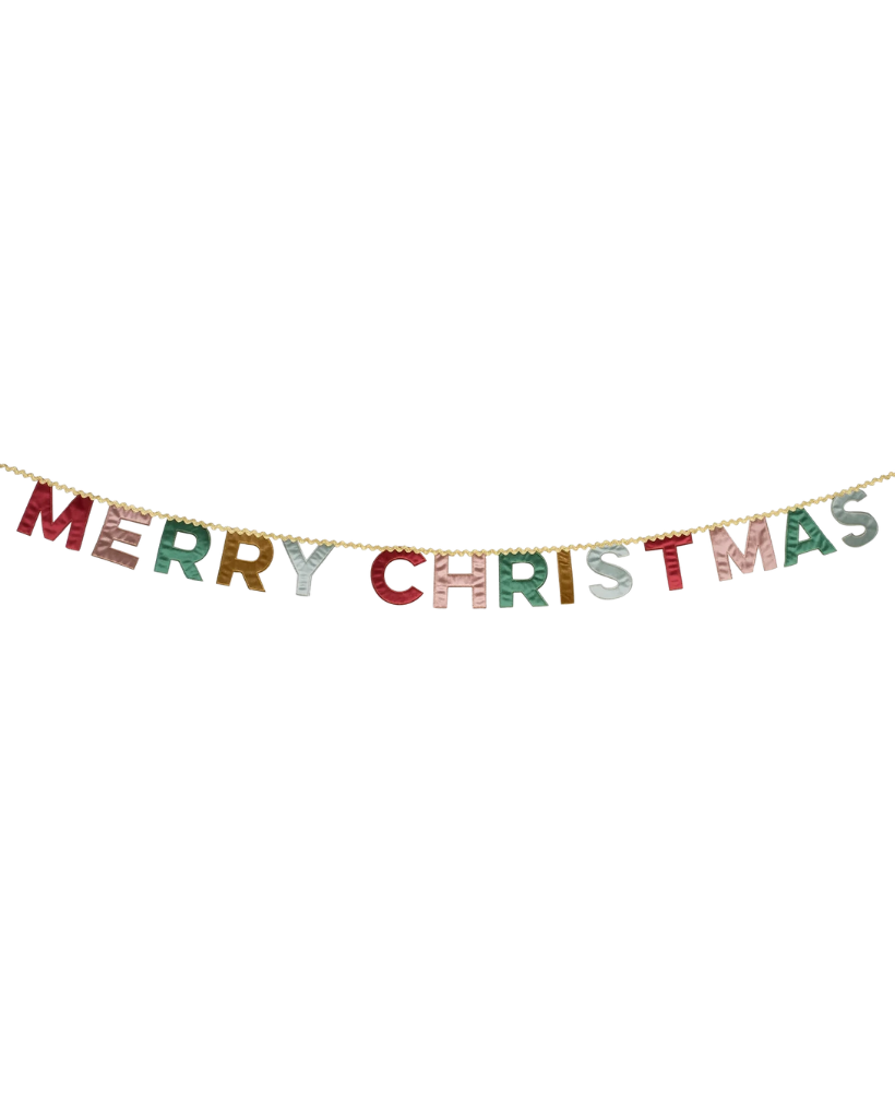 Merry Christmas banner with colorful letters on a white background