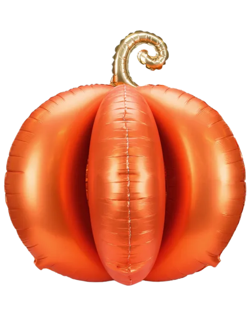 Orange pumpkin-shaped balloon with a gold stem for halloween decorations