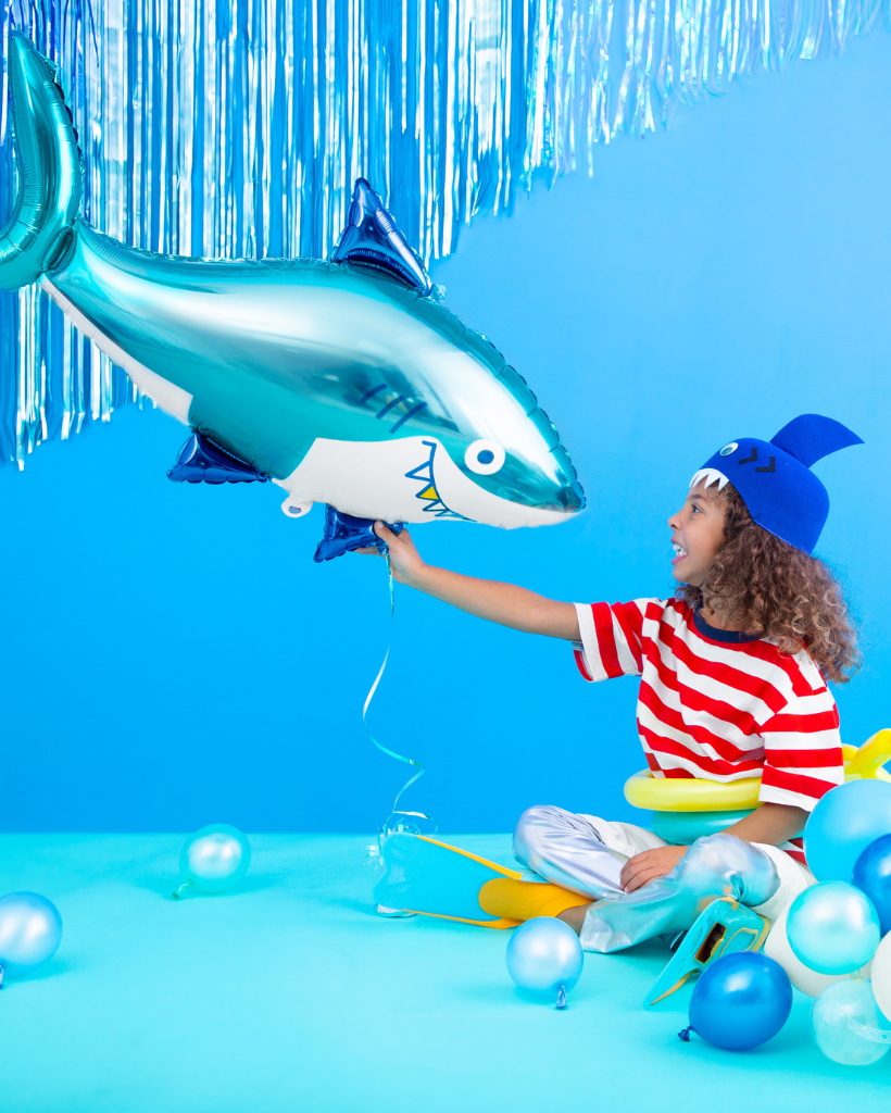 party decor shiny blue shark foil balloon