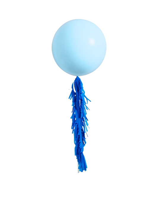 Pastel Matte Blue Jumbo Balloon and Fringe Filled with Helium