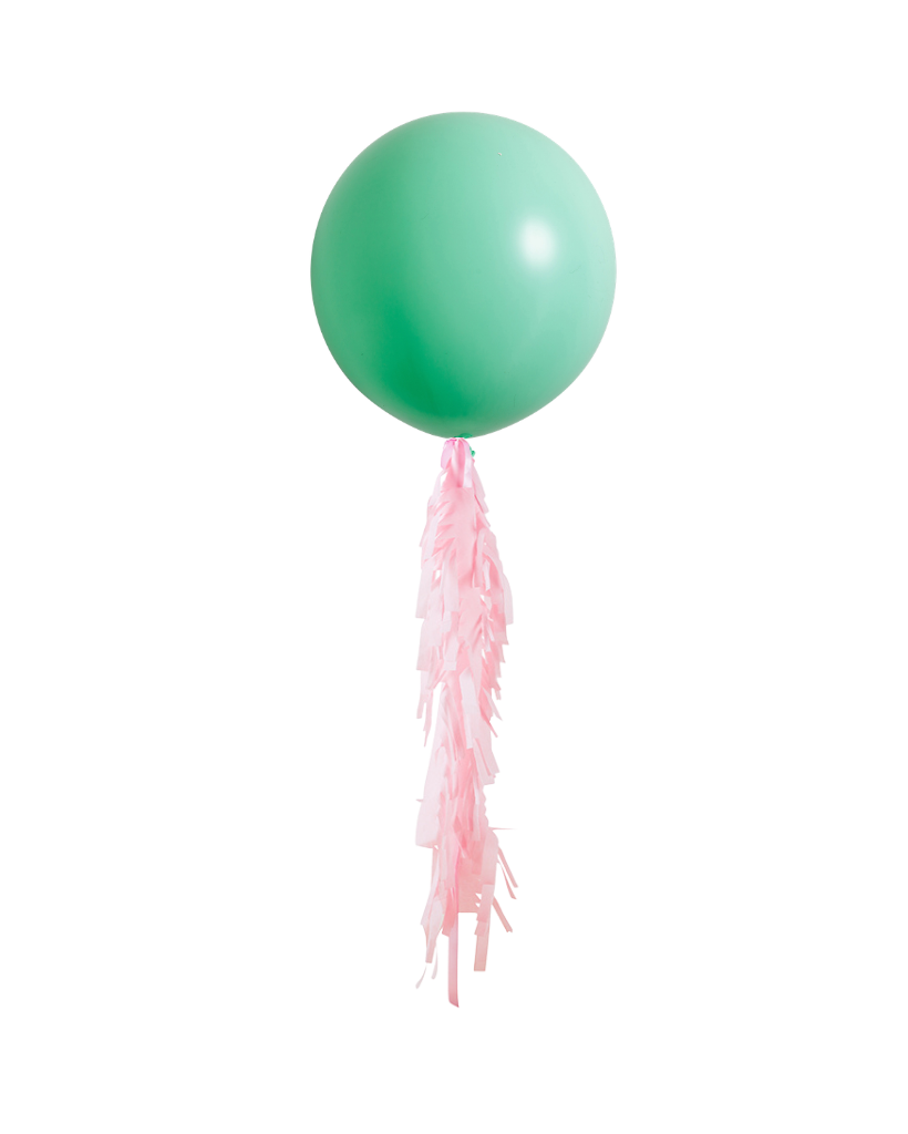 Pastel Matte Green Jumbo Balloon and Fringe Filled with Helium