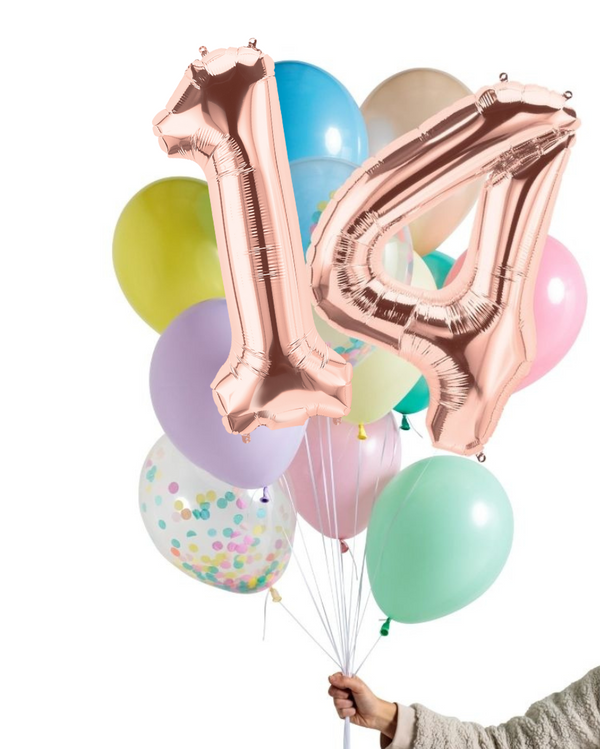 Pastel Rainbow Balloon Set and Foil Number Filled with Helium