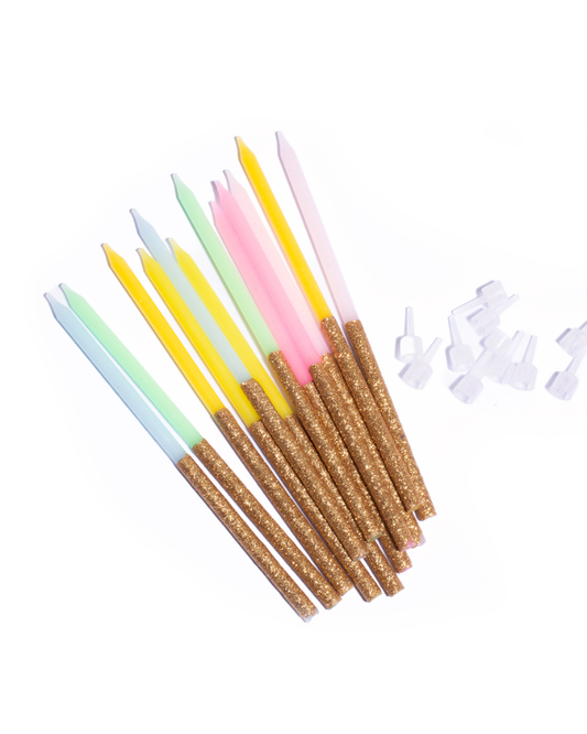 Pastel Rainbow Glitter Dipped Birthday Candles