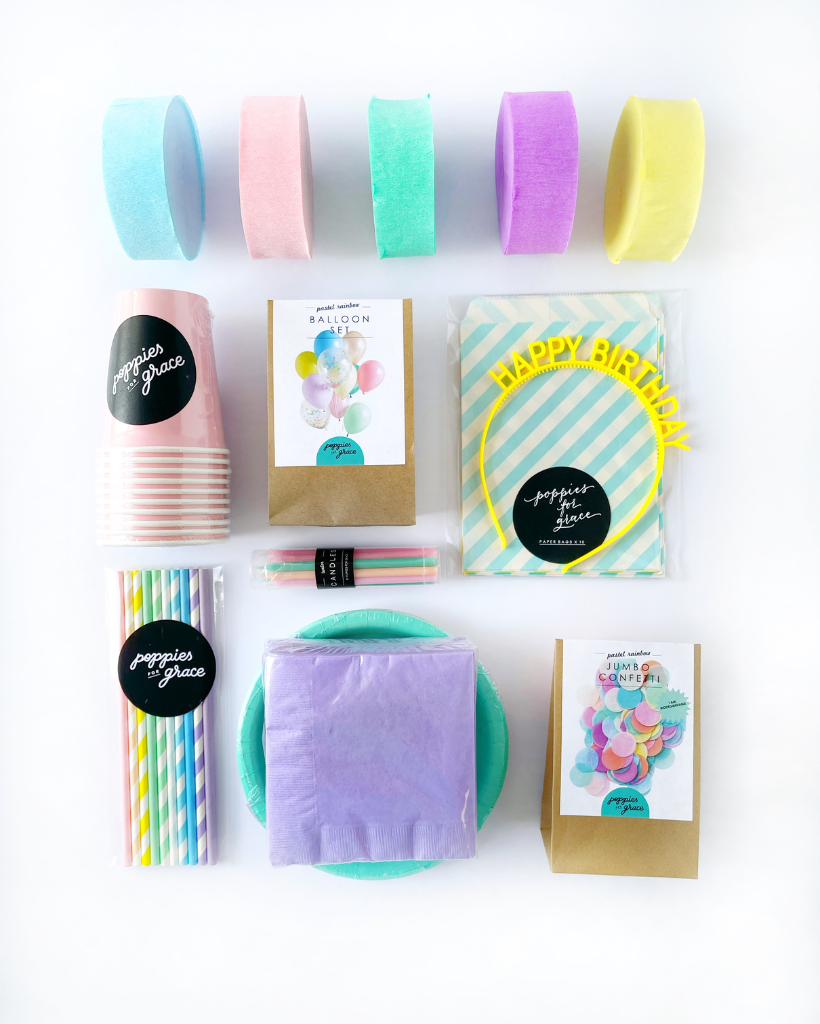 Pastel rainbow party in a box - instant party package by Poppies For Grace