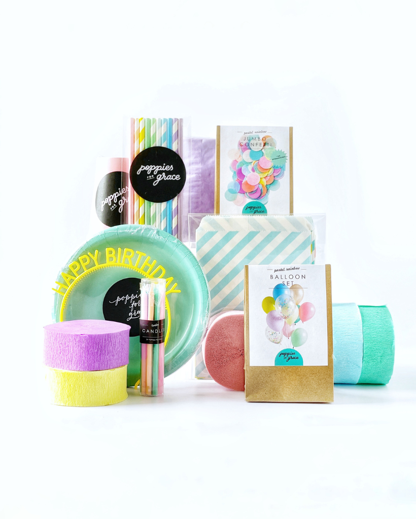 Pastel rainbow party in a box - instant party package by Poppies For Grace