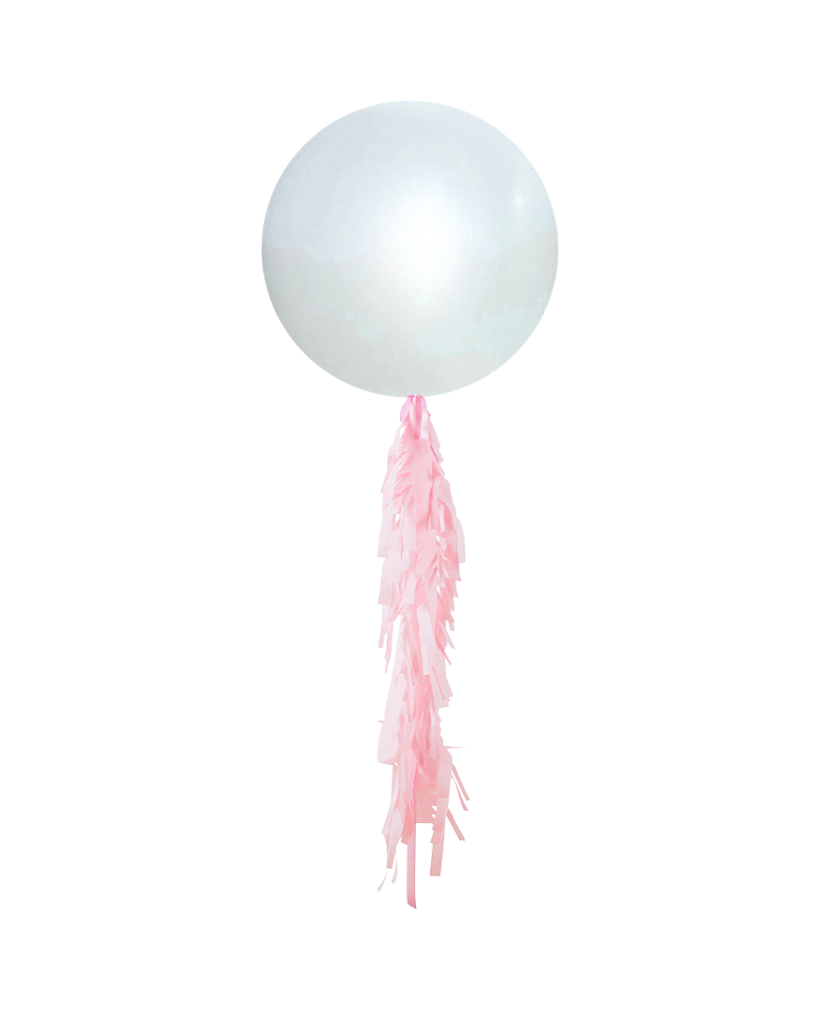 Satin White Jumbo Balloon and Fringe Filled with Helium