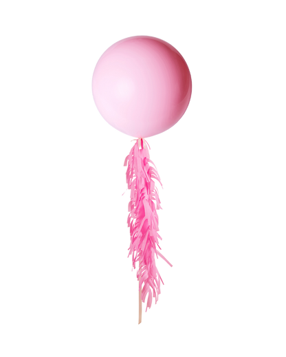 Pink Jumbo Balloon and Fringe Filled with Helium