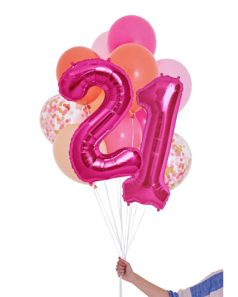 Pink Shimmer Balloon Set and Foil Number Filled with Helium