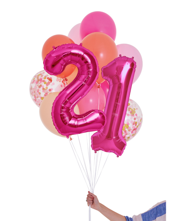 Pink Shimmer Balloon Set and Foil Number Filled with Helium