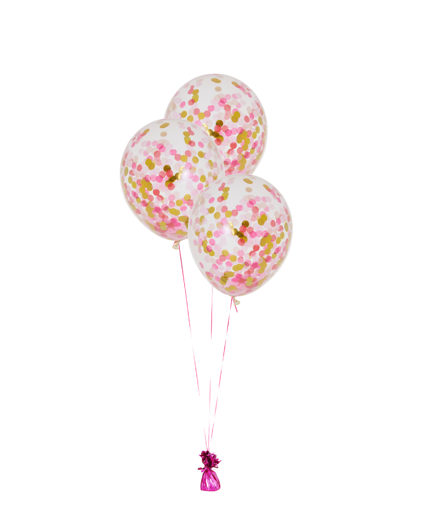 3 Flat Pink Shimmer Standard Confetti Balloons