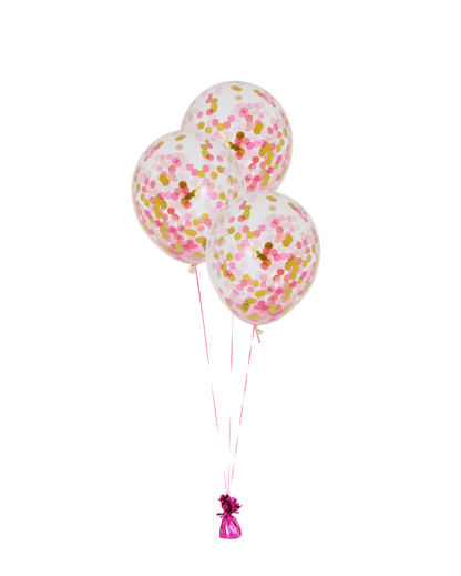3 Flat Pink Shimmer Standard Confetti Balloons