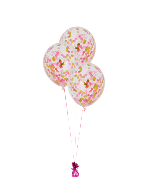 3 Flat Pink Shimmer Standard Confetti Balloons