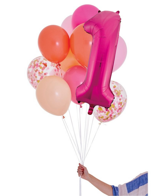Pink Shimmer Balloon Set and Foil Number Filled with Helium