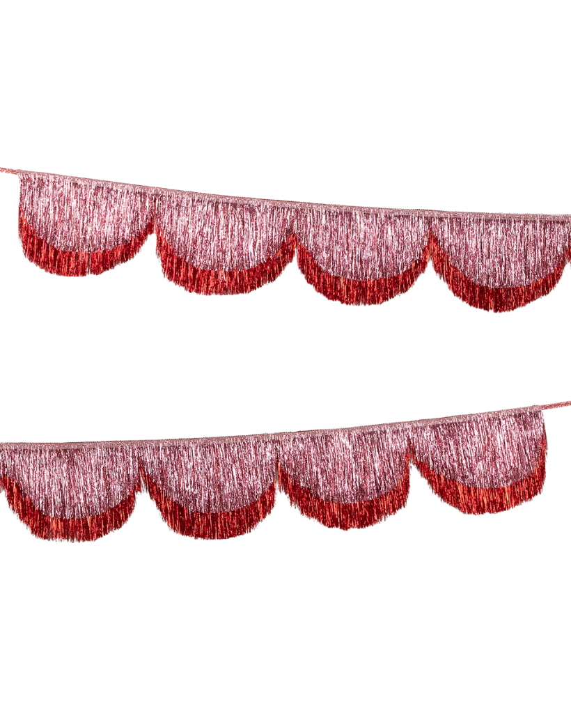 Scallop red tinsel fringe Christmas garland 