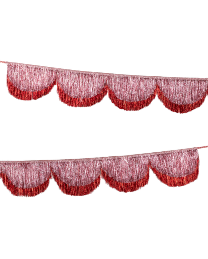 Scallop red tinsel fringe Christmas garland 