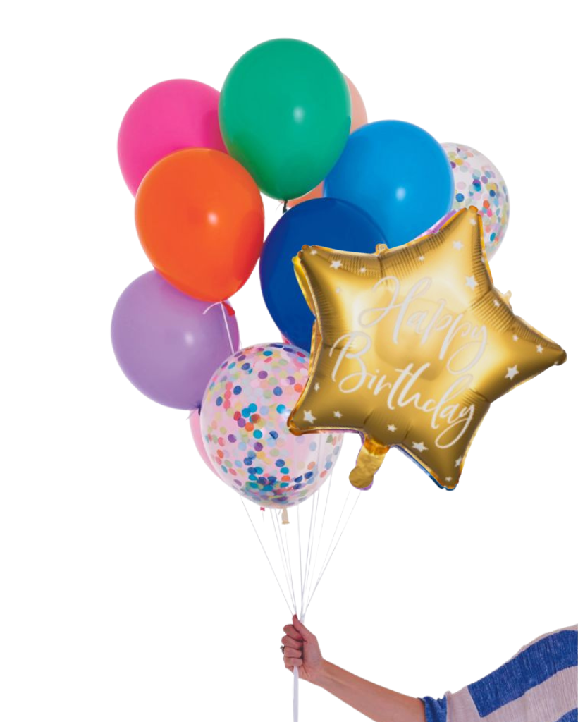 Happy Birthday Star Gold Balloon Inflated with Helium