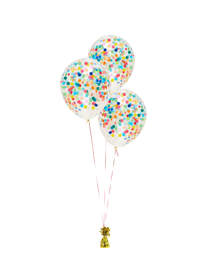 3 Flat Rainbow Standard Confetti Balloons