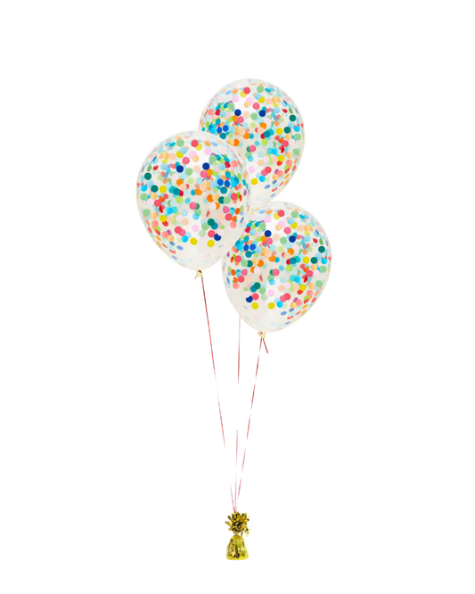 3 Flat Rainbow Standard Confetti Balloons