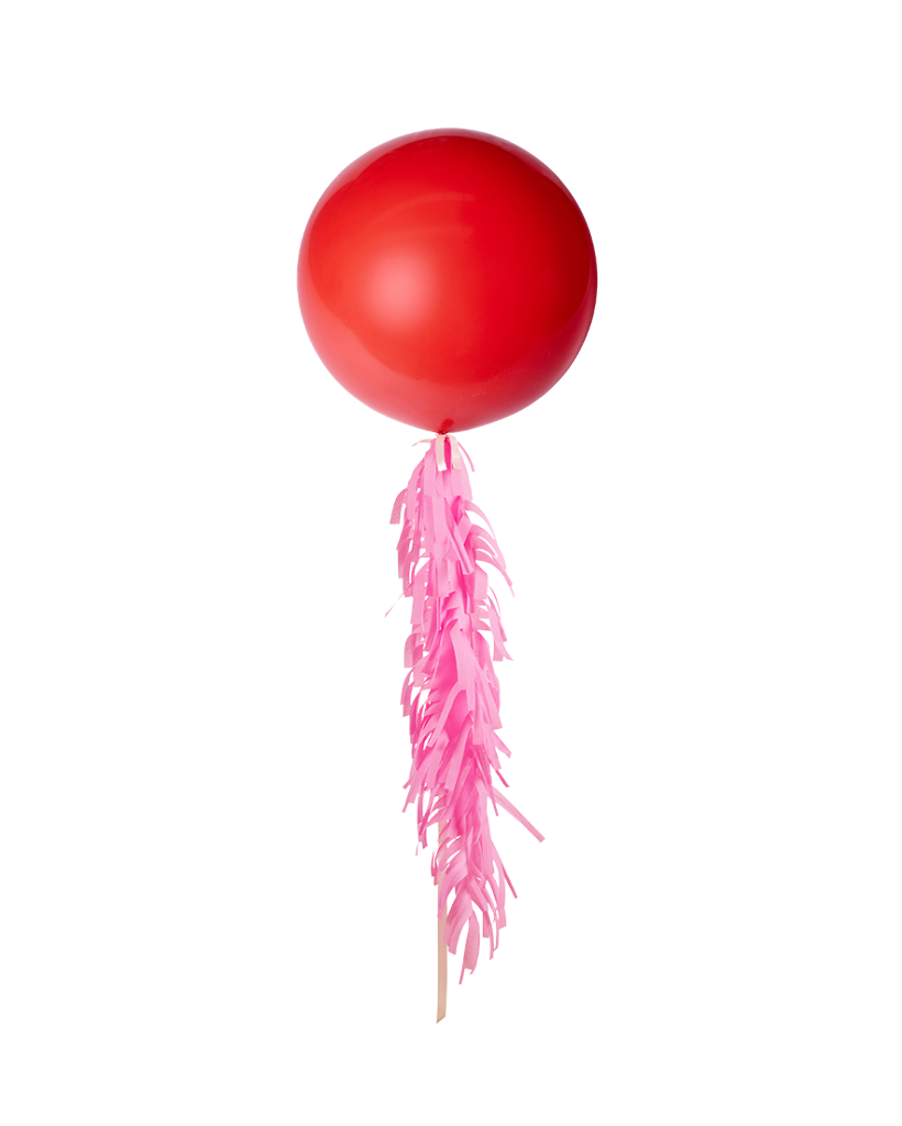 Red Jumbo Balloon and Fringe Filled with Helium
