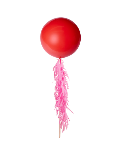 Red Jumbo Balloon and Fringe Filled with Helium