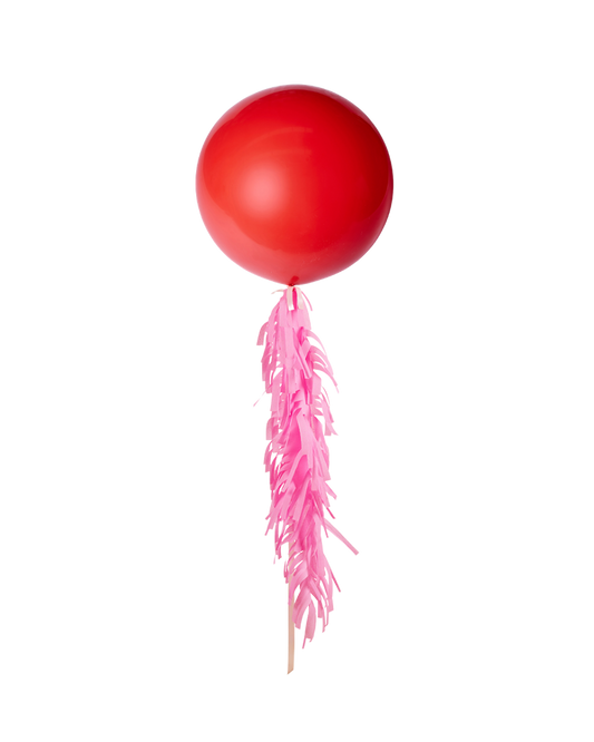Red Jumbo Balloon and Fringe Filled with Helium