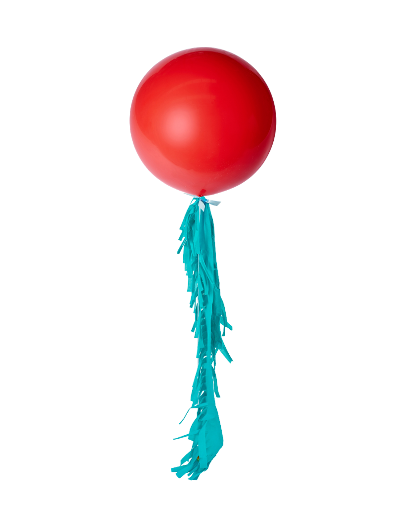 Red Jumbo Balloon and Fringe Filled with Helium